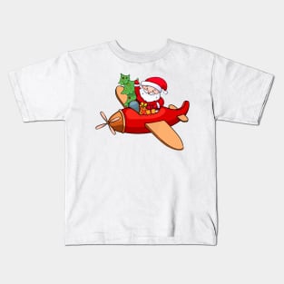 santa claus is flying in an airplane Kids T-Shirt